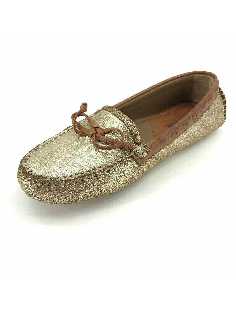 Trask Women's Demi Glitter Moccasin Flat Loafers Size 7 Gold Brown Bow